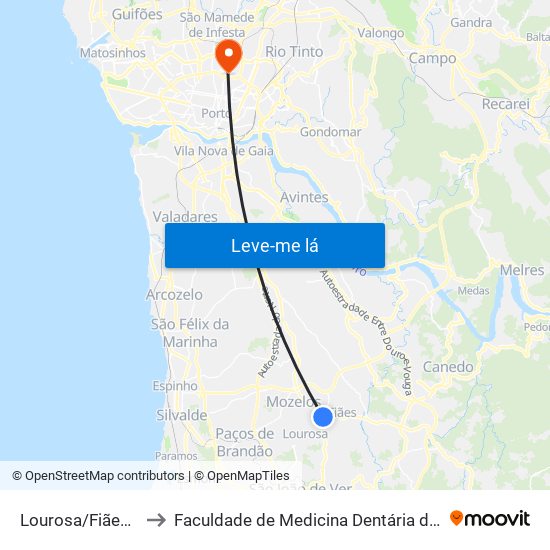 Lourosa/Fiães (Interface) to Faculdade de Medicina Dentária da Universidade do Porto map