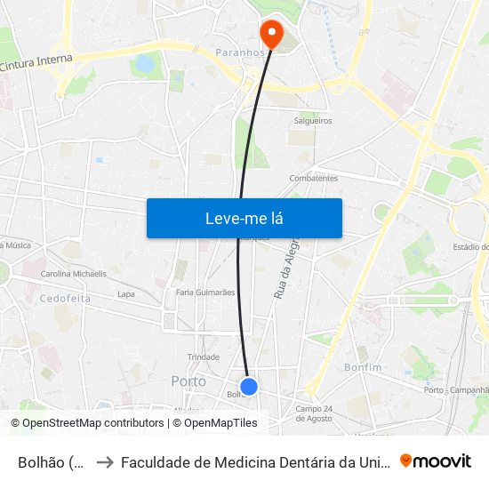 Bolhão (Metro) to Faculdade de Medicina Dentária da Universidade do Porto map