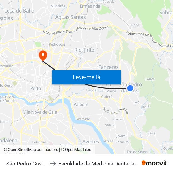 São Pedro Cova (Rio Ferreira) to Faculdade de Medicina Dentária da Universidade do Porto map