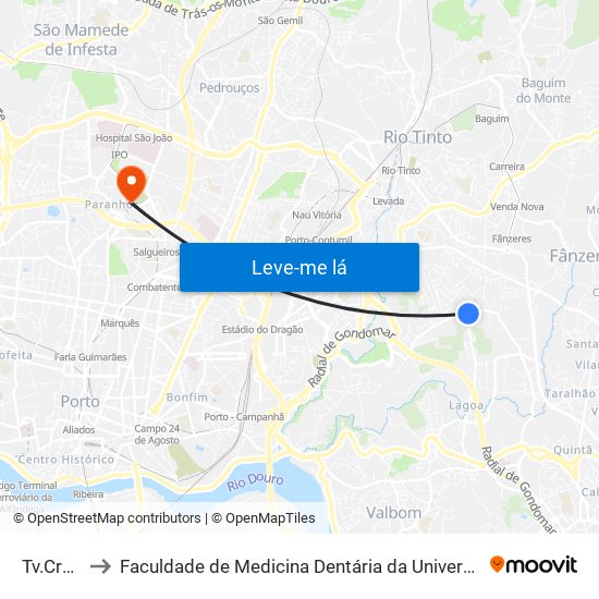 Tv.Cruzes to Faculdade de Medicina Dentária da Universidade do Porto map