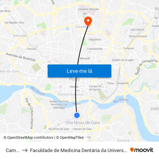 Camões to Faculdade de Medicina Dentária da Universidade do Porto map