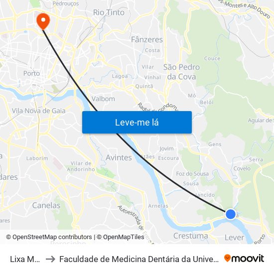 Lixa Marina to Faculdade de Medicina Dentária da Universidade do Porto map
