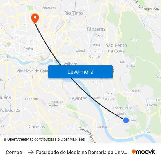 Compostela to Faculdade de Medicina Dentária da Universidade do Porto map