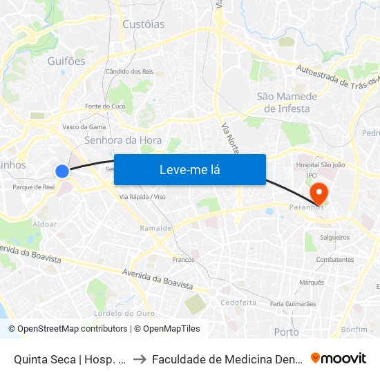Quinta Seca | Hosp. Pedro Hispano (Metro) to Faculdade de Medicina Dentária da Universidade do Porto map