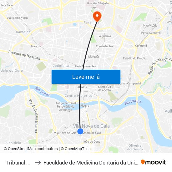 Tribunal de Gaia to Faculdade de Medicina Dentária da Universidade do Porto map