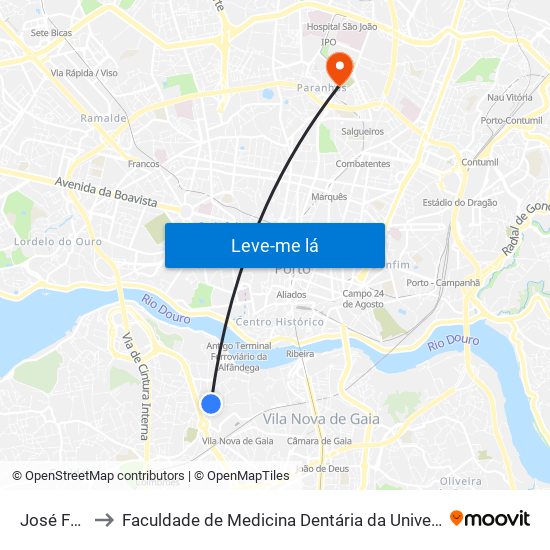 José Falcão to Faculdade de Medicina Dentária da Universidade do Porto map