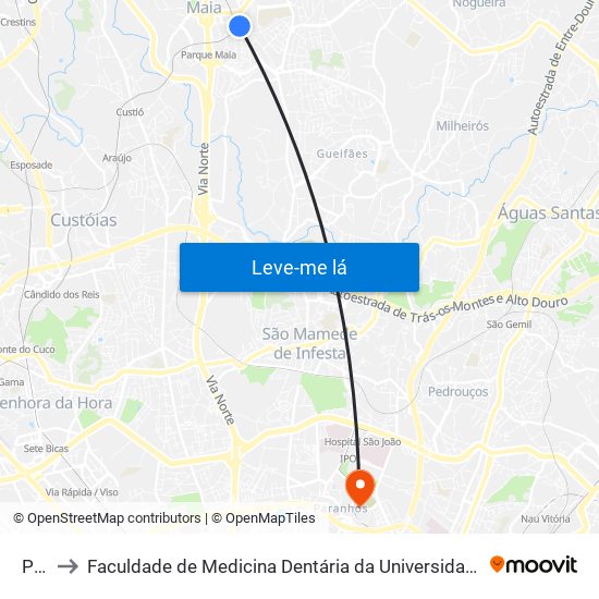 Psp to Faculdade de Medicina Dentária da Universidade do Porto map