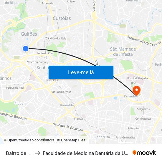 Bairro de Guifões to Faculdade de Medicina Dentária da Universidade do Porto map