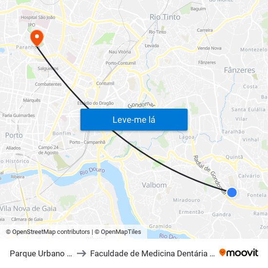 Parque Urbano de Gondomar to Faculdade de Medicina Dentária da Universidade do Porto map