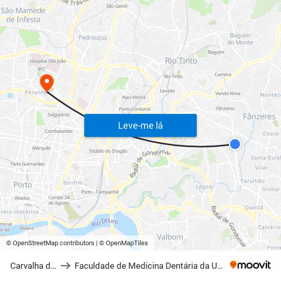 Carvalha de Baixo to Faculdade de Medicina Dentária da Universidade do Porto map