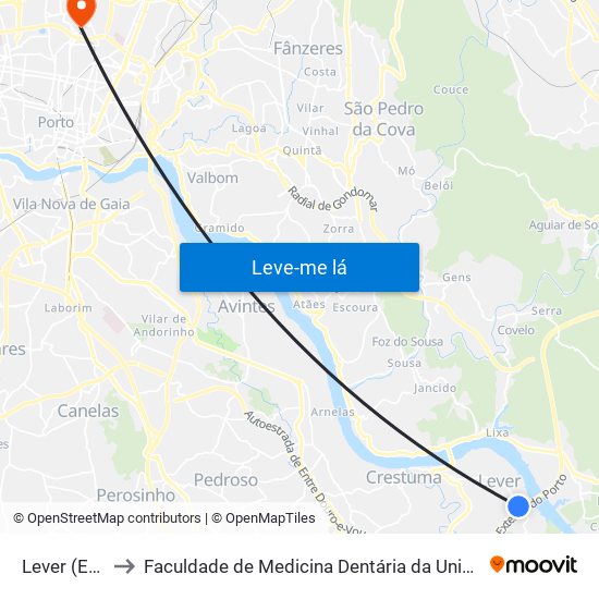 Lever (Escola) to Faculdade de Medicina Dentária da Universidade do Porto map