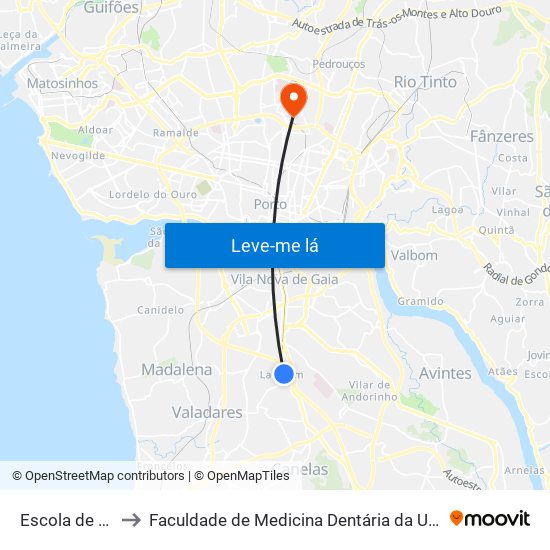 Escola de Laborim to Faculdade de Medicina Dentária da Universidade do Porto map