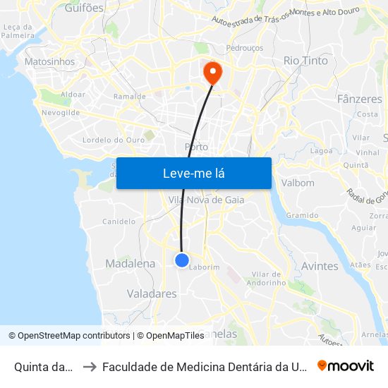 Quinta das Rosas to Faculdade de Medicina Dentária da Universidade do Porto map