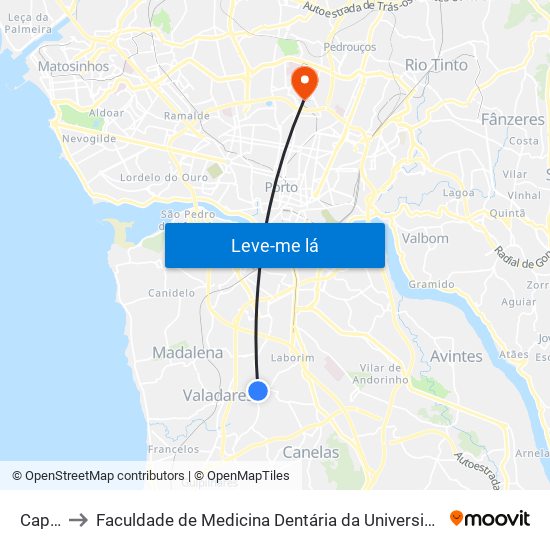 Capela to Faculdade de Medicina Dentária da Universidade do Porto map