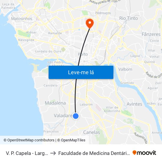 V. P. Capela - Largo dos Monteiros to Faculdade de Medicina Dentária da Universidade do Porto map