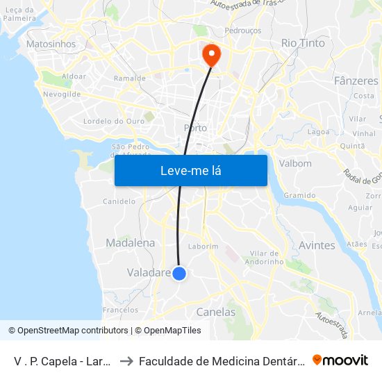 V . P. Capela - Largo dos Monteiros to Faculdade de Medicina Dentária da Universidade do Porto map