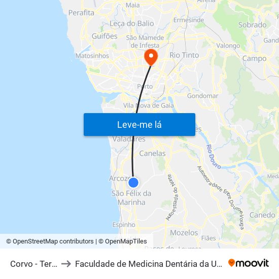 Corvo - Terreirinho to Faculdade de Medicina Dentária da Universidade do Porto map