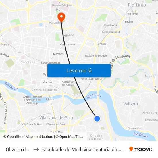 Oliveira do Douro to Faculdade de Medicina Dentária da Universidade do Porto map