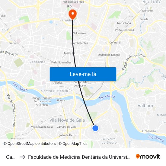 Caxito to Faculdade de Medicina Dentária da Universidade do Porto map