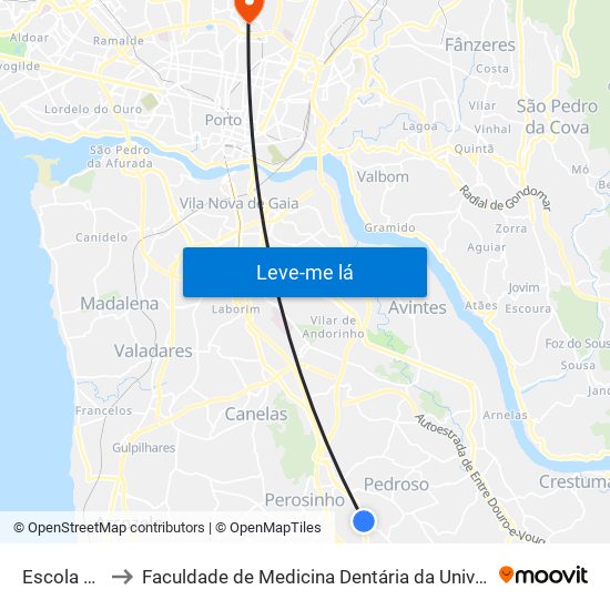 Escola Couto to Faculdade de Medicina Dentária da Universidade do Porto map