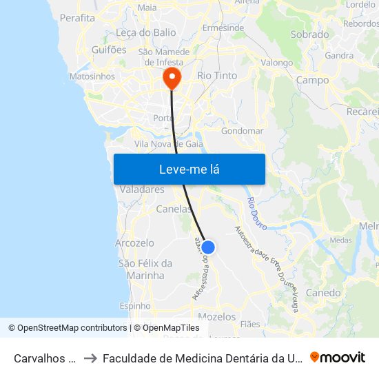 Carvalhos - CEPSA to Faculdade de Medicina Dentária da Universidade do Porto map