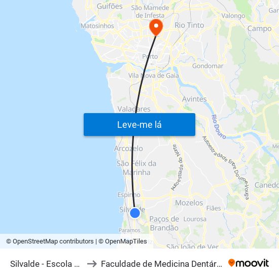 Silvalde - Escola Domingos Capela to Faculdade de Medicina Dentária da Universidade do Porto map