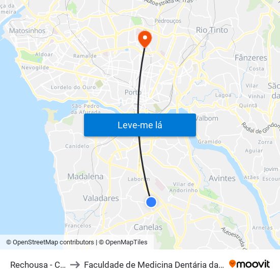 Rechousa - Carquejeiro to Faculdade de Medicina Dentária da Universidade do Porto map