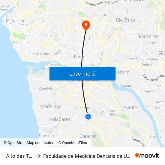 Alto das Torres 2 to Faculdade de Medicina Dentária da Universidade do Porto map
