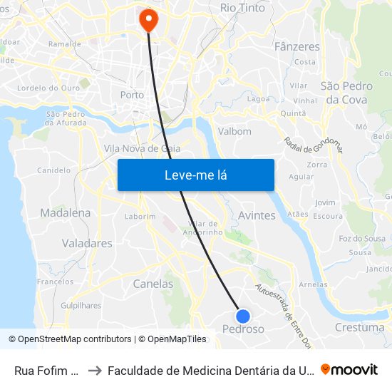 Rua Fofim d'Aquém to Faculdade de Medicina Dentária da Universidade do Porto map