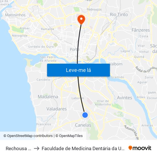 Rechousa - Molim to Faculdade de Medicina Dentária da Universidade do Porto map