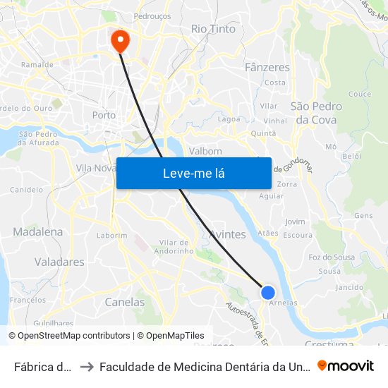 Fábrica do Vidro to Faculdade de Medicina Dentária da Universidade do Porto map