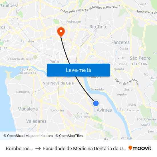Bombeiros Avintes to Faculdade de Medicina Dentária da Universidade do Porto map