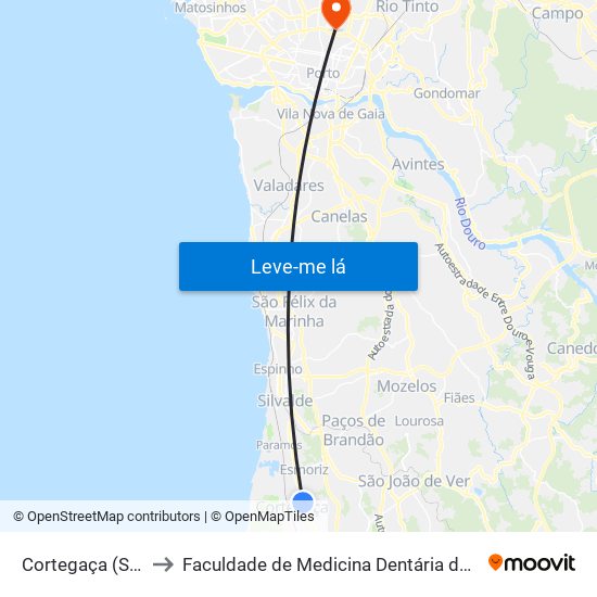 Cortegaça (SICOR) to Faculdade de Medicina Dentária da Universidade do Porto map