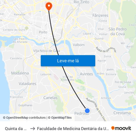 Quinta da Paradela to Faculdade de Medicina Dentária da Universidade do Porto map