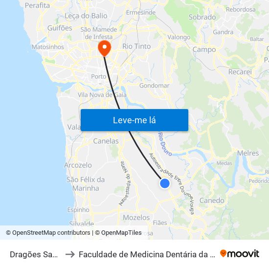 Dragões Sandinenses to Faculdade de Medicina Dentária da Universidade do Porto map