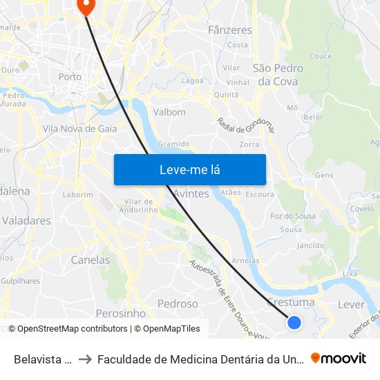 Belavista - Fioso to Faculdade de Medicina Dentária da Universidade do Porto map