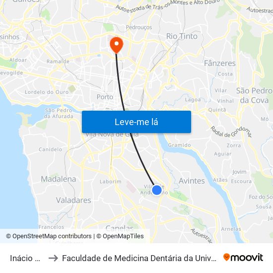 Inácio Sousa to Faculdade de Medicina Dentária da Universidade do Porto map