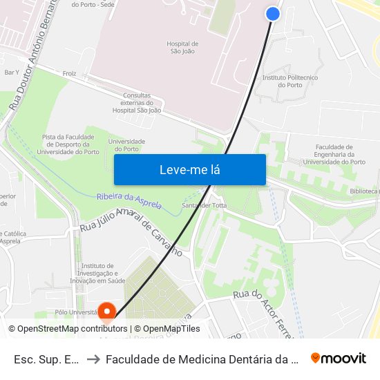 Esc. Sup. Educação to Faculdade de Medicina Dentária da Universidade do Porto map