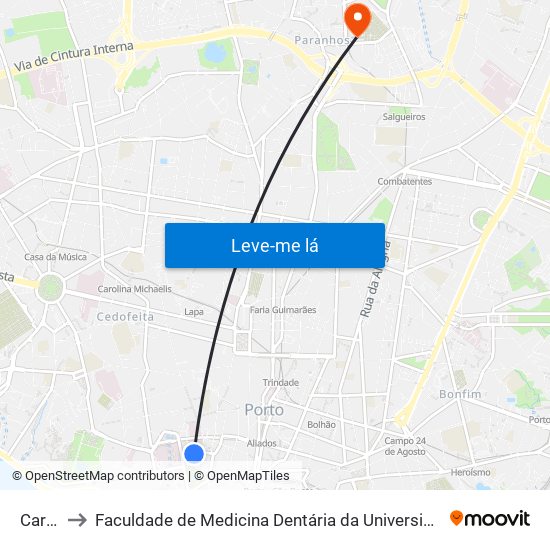 Carmo to Faculdade de Medicina Dentária da Universidade do Porto map