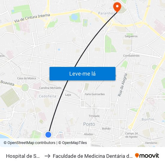 Hospital de Santo António to Faculdade de Medicina Dentária da Universidade do Porto map