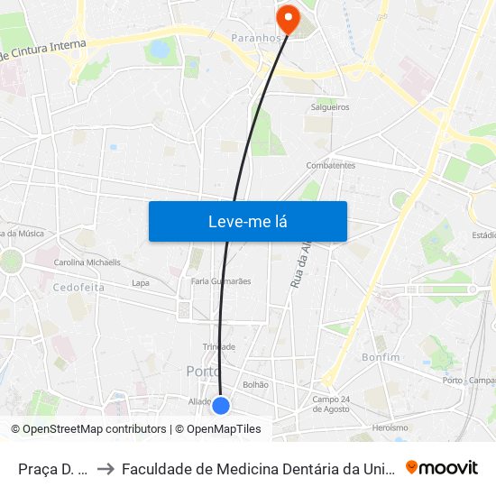 Praça D. João I to Faculdade de Medicina Dentária da Universidade do Porto map