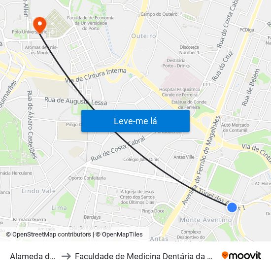 Alameda das Antas to Faculdade de Medicina Dentária da Universidade do Porto map