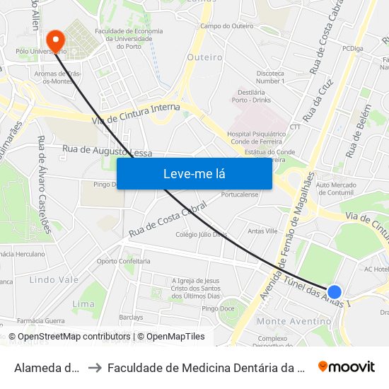 Alameda das Antas to Faculdade de Medicina Dentária da Universidade do Porto map