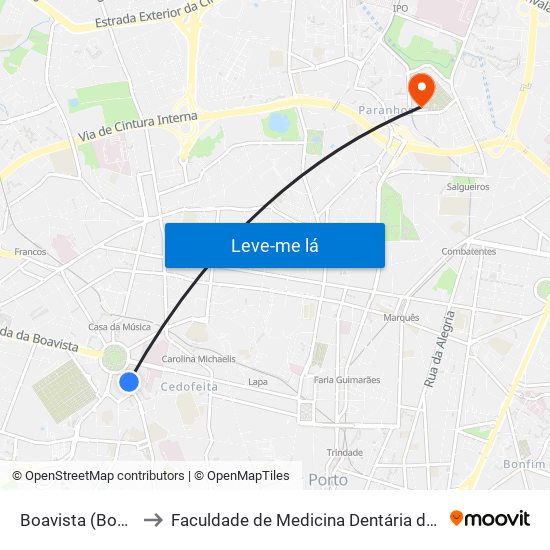 Boavista (Bom Sucesso) to Faculdade de Medicina Dentária da Universidade do Porto map