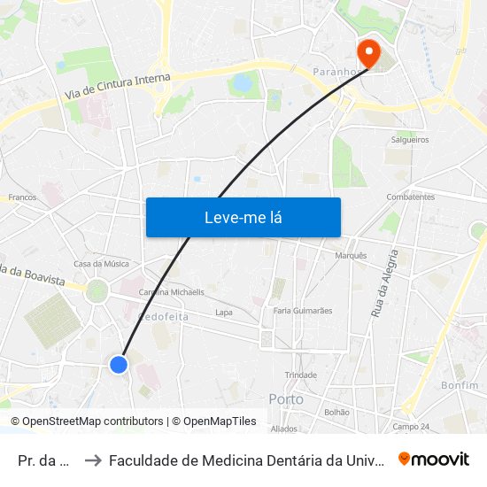Pr. da Galiza to Faculdade de Medicina Dentária da Universidade do Porto map