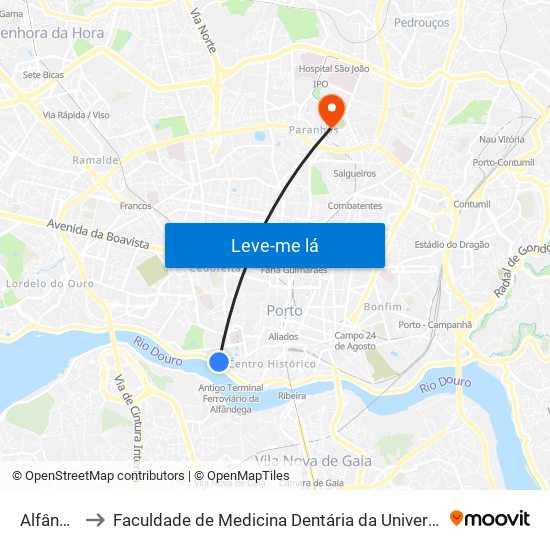 Alfândega to Faculdade de Medicina Dentária da Universidade do Porto map