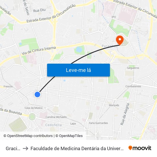 Graciosa to Faculdade de Medicina Dentária da Universidade do Porto map