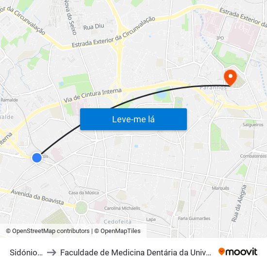 Sidónio Pais to Faculdade de Medicina Dentária da Universidade do Porto map