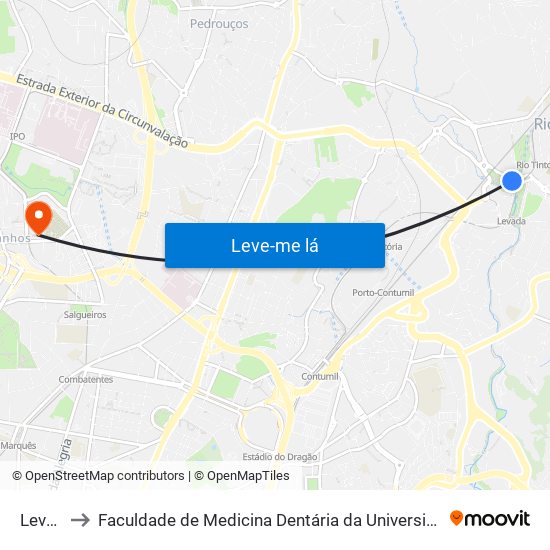 Levada to Faculdade de Medicina Dentária da Universidade do Porto map