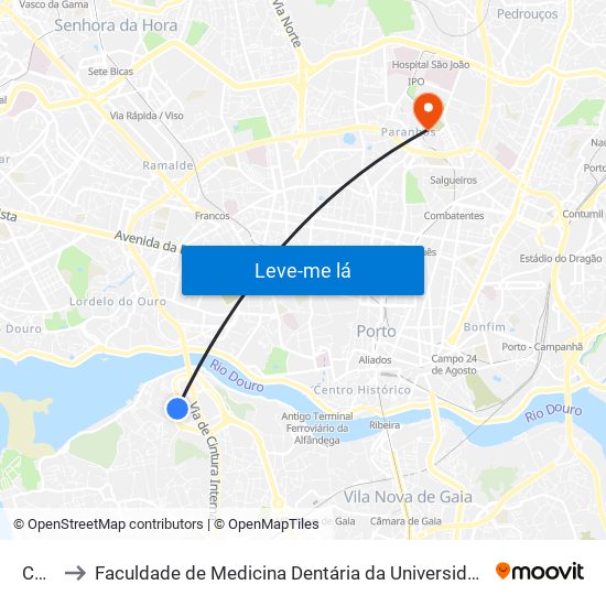 Chãs to Faculdade de Medicina Dentária da Universidade do Porto map